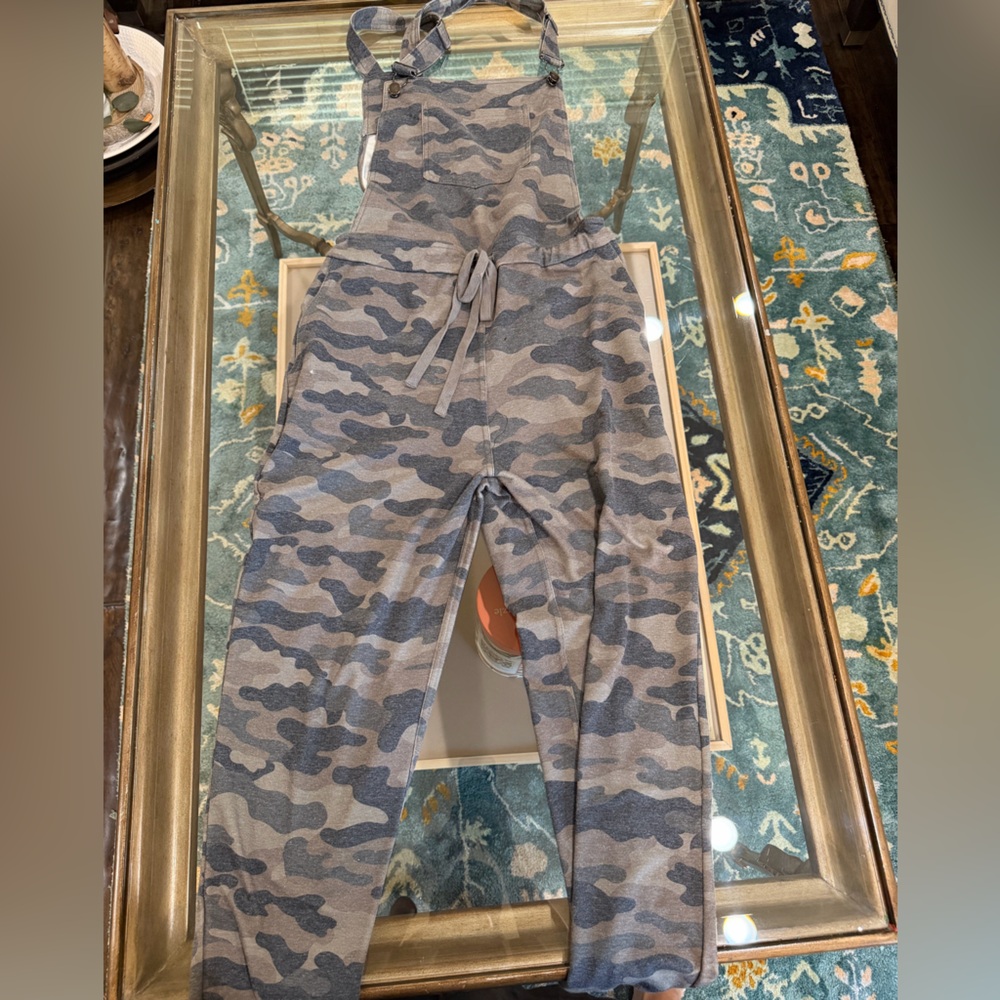 eesome Gray Camo Knit Overalls with Drawstring Waist